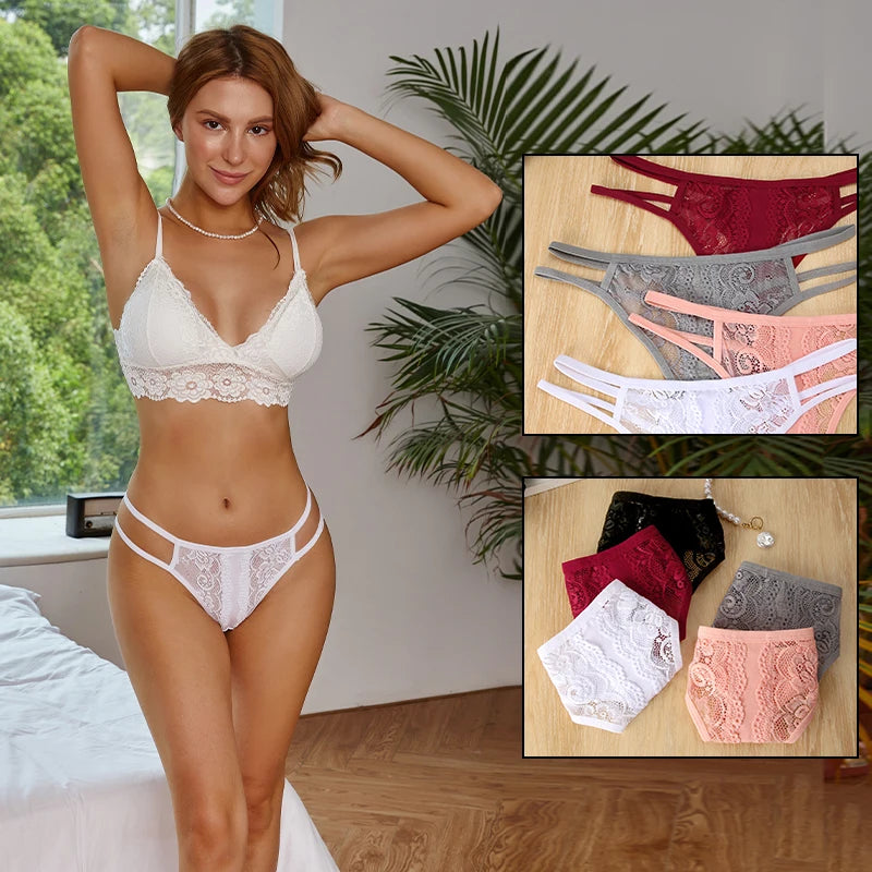 3Pcs/Set SexyStyle Hollow Out Thongs Women Panties Low Waist Transparent G-String Underwear Female Breathable Intimates Lingerie - MiroleekNeto