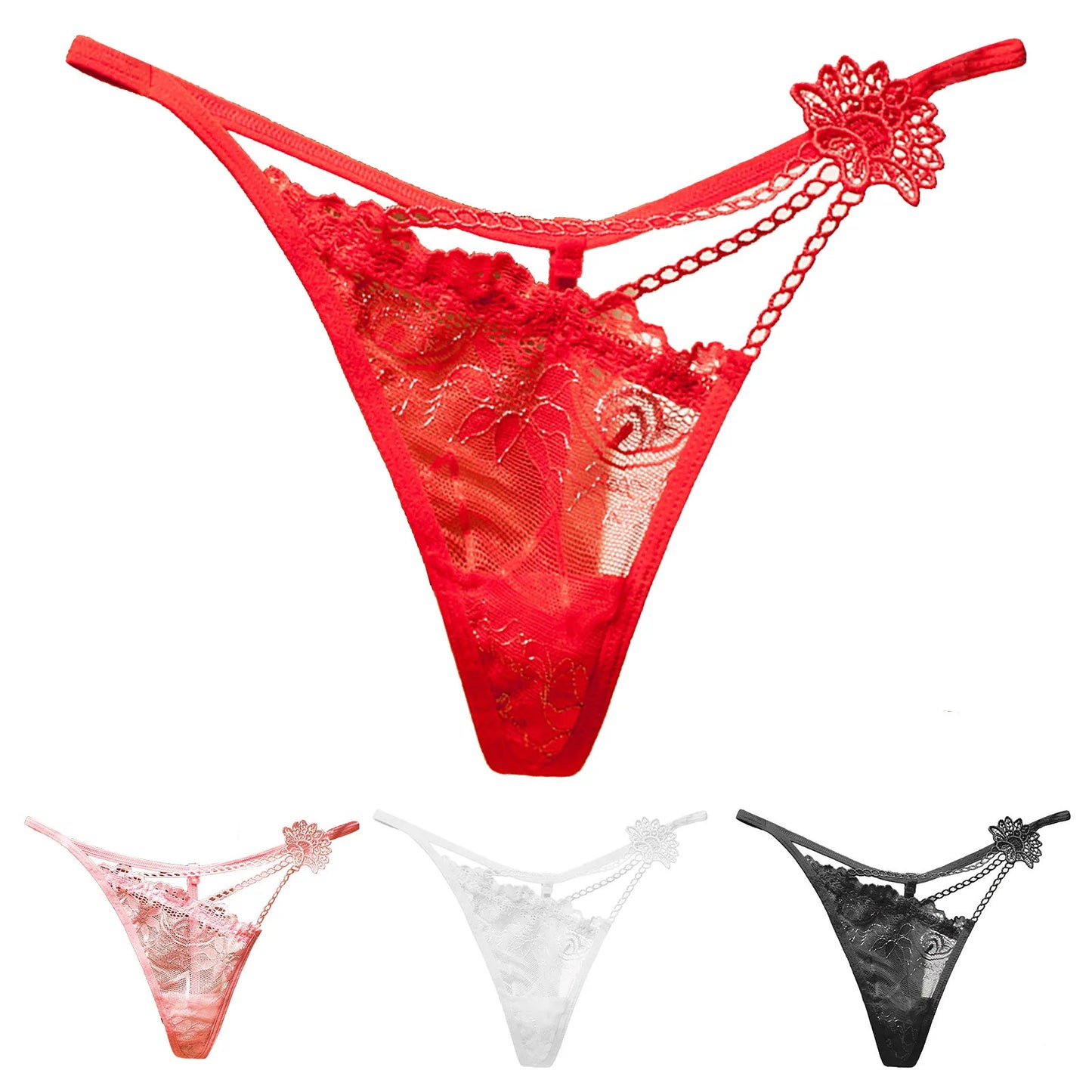 sexystyle Womens Sexy Lace Flower Panties V Shaped Transparent Hollow Lace Single Thong Thin Panties Sexy Charm Underwear for Women - MiroleekNeto