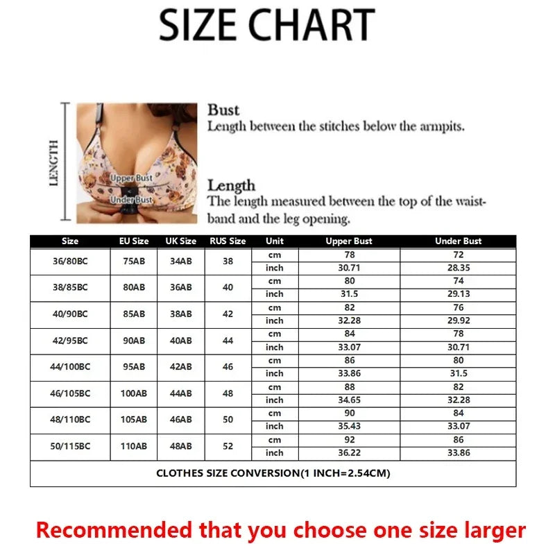 Sexystyle Push Up Bras Front Closure Floral Print Brassiere Wireless Bralette Breast Seamless Bras for Women Underwear Large Size - MiroleekNeto