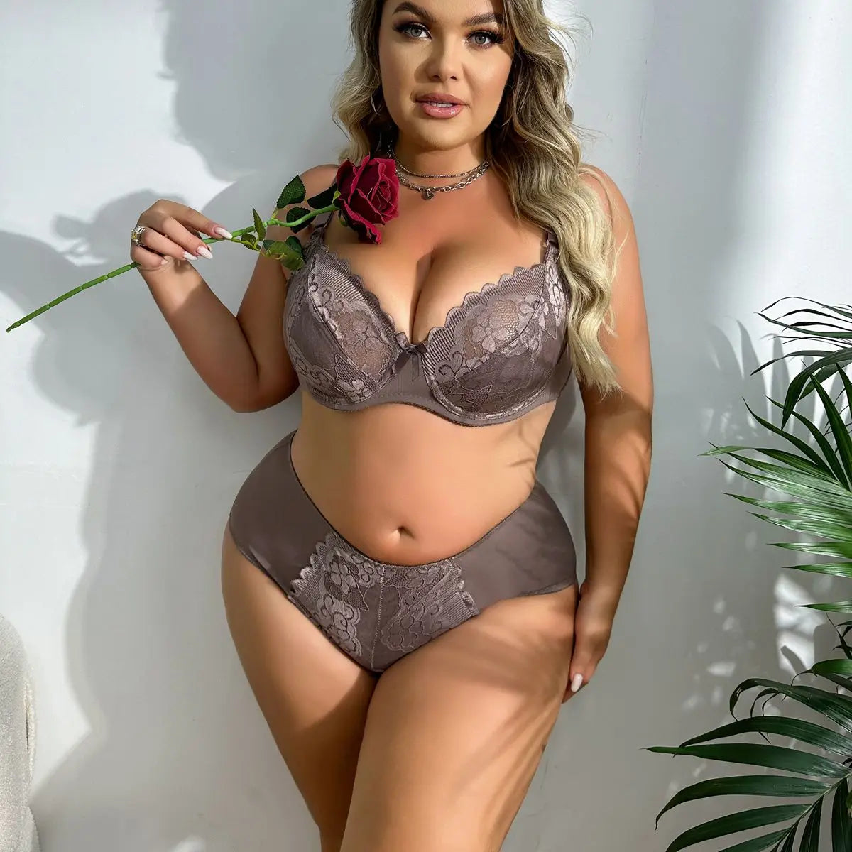 SexyStyle Women Plus Size Bra and Panty Set Floral Lace Underwear Set Ultrathin Unlined lingerie Set 80E 85E 90E 95E 100E 105E - MiroleekNeto