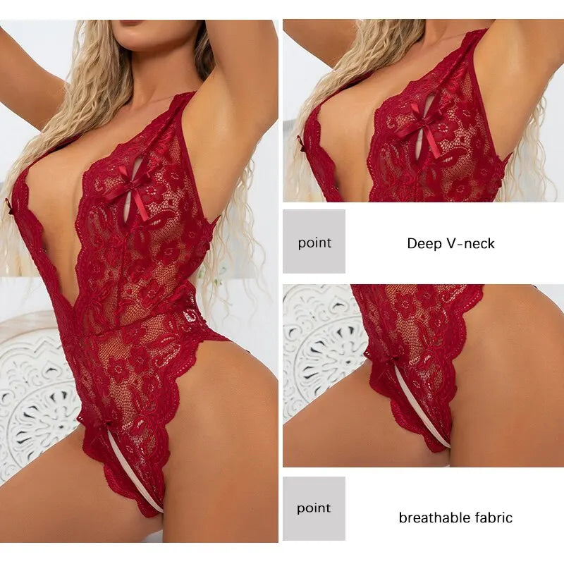 SexyStyle  Lingerie Hollow Bra Set Deep V Open Bra Porn Underwear Set Hot Sexy Transparent Bodysuit Dress - MiroleekNeto