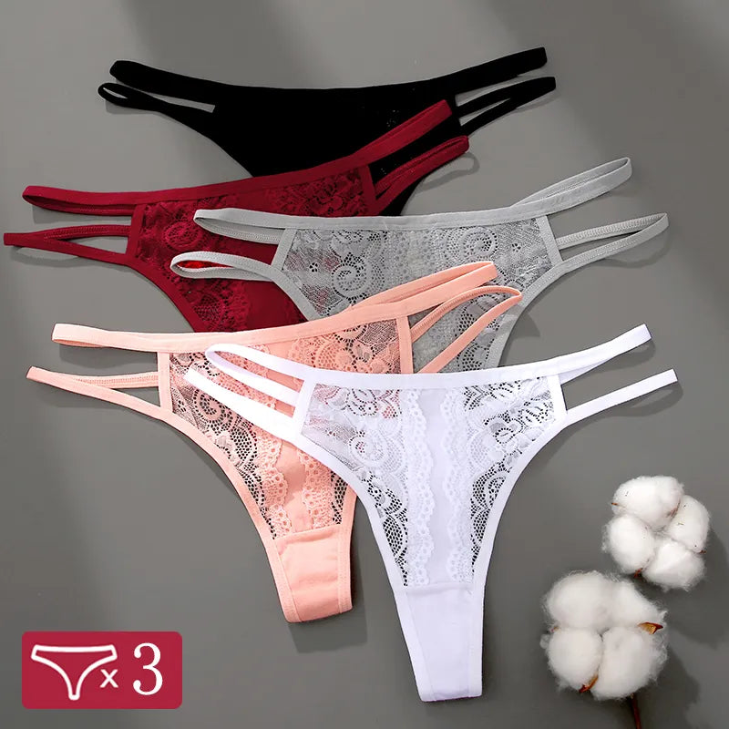 3Pcs/Set SexyStyle Hollow Out Thongs Women Panties Low Waist Transparent G-String Underwear Female Breathable Intimates Lingerie - MiroleekNeto