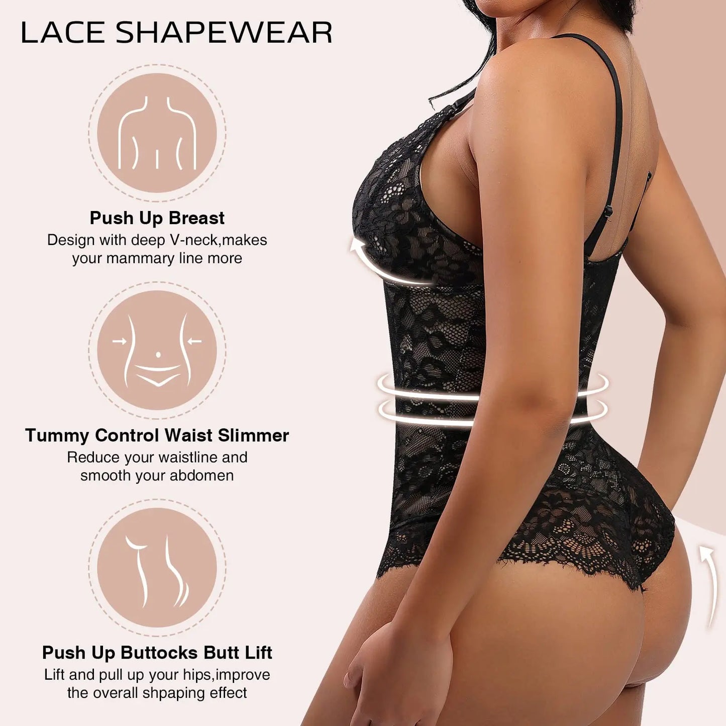 SexyStyle Body Shaper for Women Tummy Control and Black Fat Waist Trainer Shaper Silmming Underdress V-Neck Lace Bodysuit One Piece Shaper - MiroleekNeto