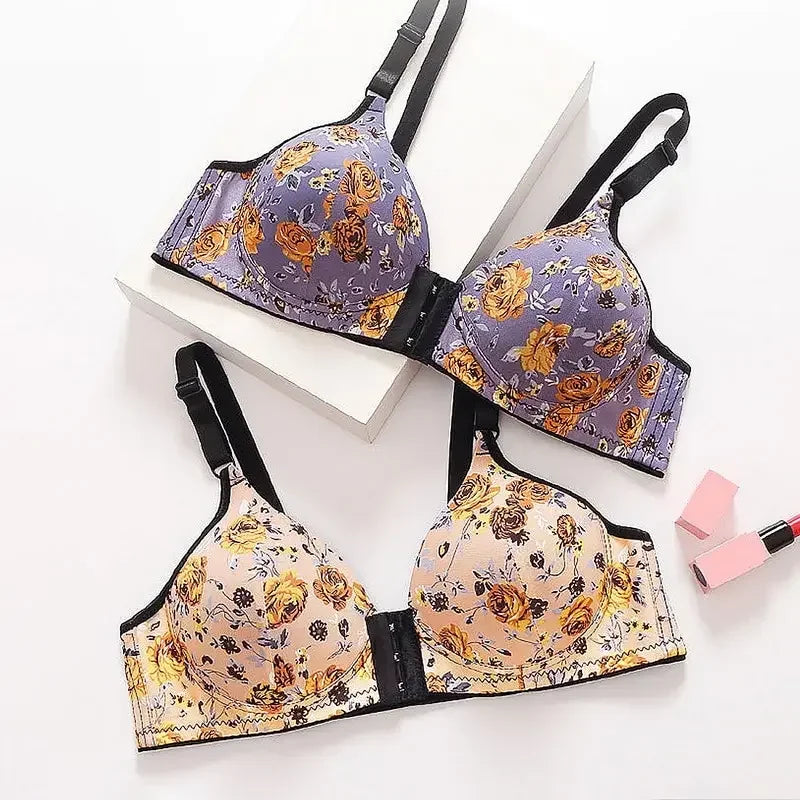 Sexystyle Push Up Bras Front Closure Floral Print Brassiere Wireless Bralette Breast Seamless Bras for Women Underwear Large Size - MiroleekNeto