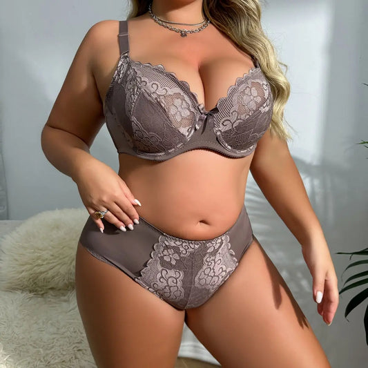 SexyStyle Women Plus Size Bra and Panty Set Floral Lace Underwear Set Ultrathin Unlined lingerie Set 80E 85E 90E 95E 100E 105E - MiroleekNeto