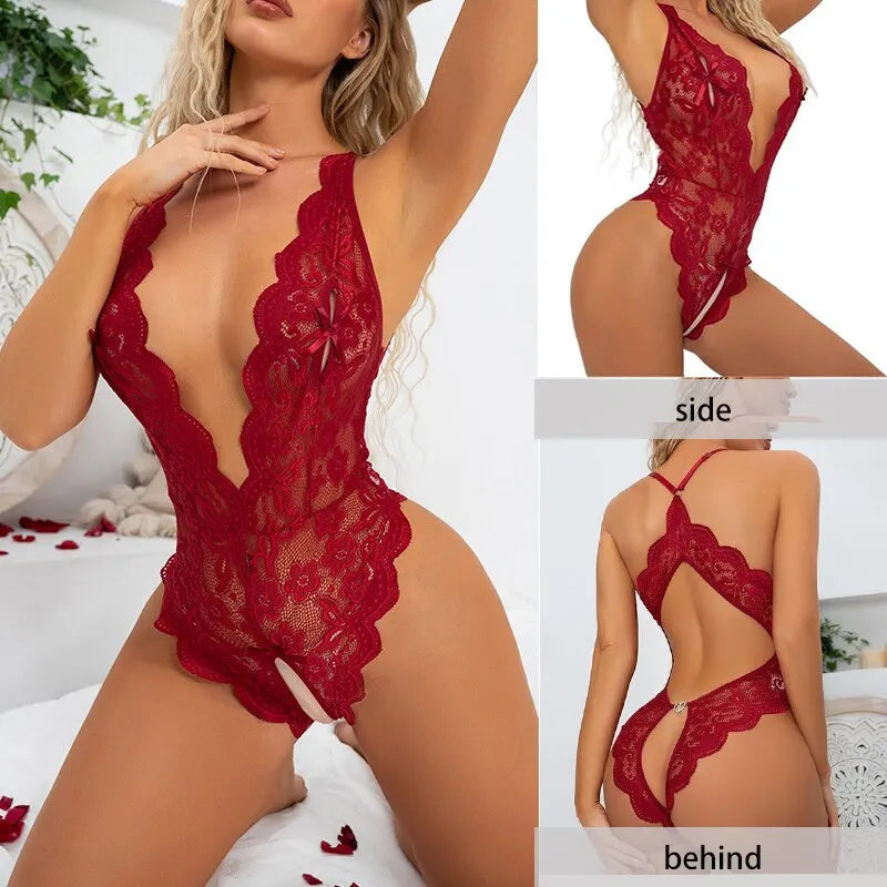 SexyStyle  Lingerie Hollow Bra Set Deep V Open Bra Porn Underwear Set Hot Sexy Transparent Bodysuit Dress - MiroleekNeto